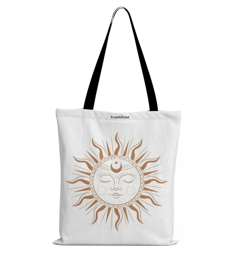 TrendoPrint Canvas White Tote Bags for Women with Zip 15Kgs Capacity, College Bag for Girls, 100% Organic Cotton Tote Bag for Shopping, Travel &Beach - Image 1