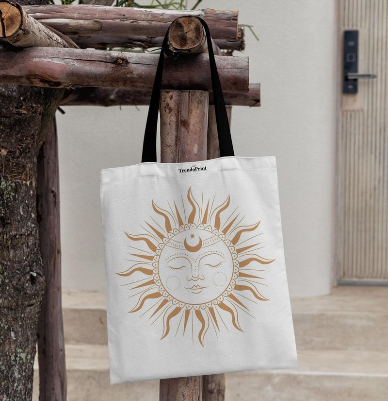 TrendoPrint Canvas White Tote Bags for Women with Zip 15Kgs Capacity, College Bag for Girls, 100% Organic Cotton Tote Bag for Shopping, Travel &Beach - Image 4