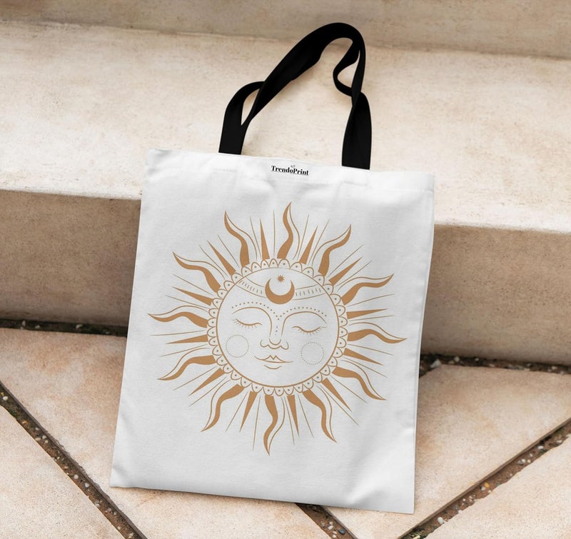 TrendoPrint Canvas White Tote Bags for Women with Zip 15Kgs Capacity, College Bag for Girls, 100% Organic Cotton Tote Bag for Shopping, Travel &Beach - Image 3