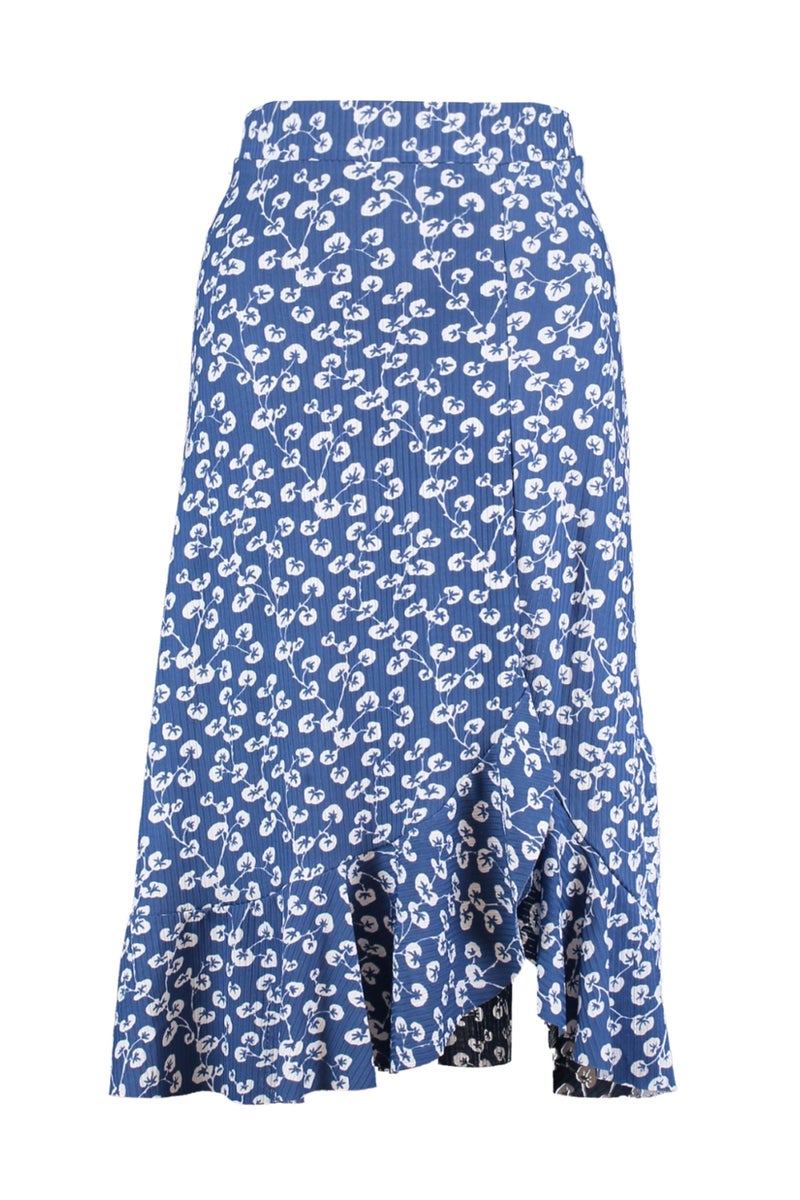 trendyol Blue Printed High Waist Midi Stretch Knitted Skirt with Gather Detail and Flounce TWOSS21ET0029 - Image 5