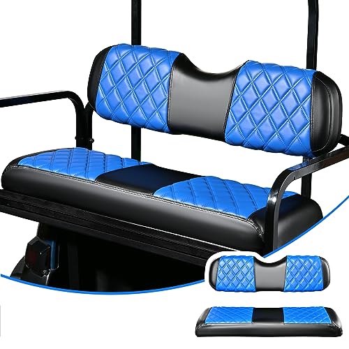 NOKINS Golf Cart Seat Covers Fit Club Car Precedent/DS/EZGO RXV/TXT/Yamaha Drive Aftermarket Standard Rear Seat Cushion, No Stapler, Multiple Colors&Breathable (Blue&Black) - Image 1