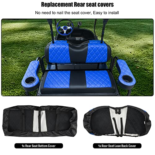 NOKINS Golf Cart Seat Covers Fit Club Car Precedent/DS/EZGO RXV/TXT/Yamaha Drive Aftermarket Standard Rear Seat Cushion, No Stapler, Multiple Colors&Breathable (Blue&Black) - Image 2