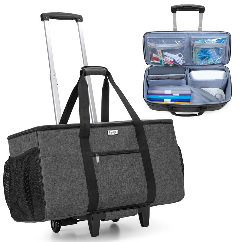 LUXJA Rolling Tote Compatible with Cricut Maker Explore Air and Easy Press 9 inches x 9 inches DieCut Machine Carrying Case with Wheels Come with a Detachable Dolly Black