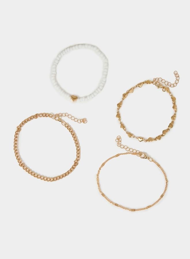 Styli Set of 4 - Heart Accent Chain Anklets  - Image 1