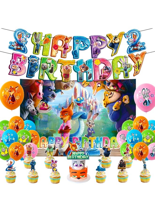 Zootopia Theme Balloon Set with Happy Birthday Banner,Cake Topper,Hanging Spins,Perfect for Graduation Baby Shower Birthday Bachelorette Party Backdrop Decoration,Suitable for Indoor and Outdoor - Image 1