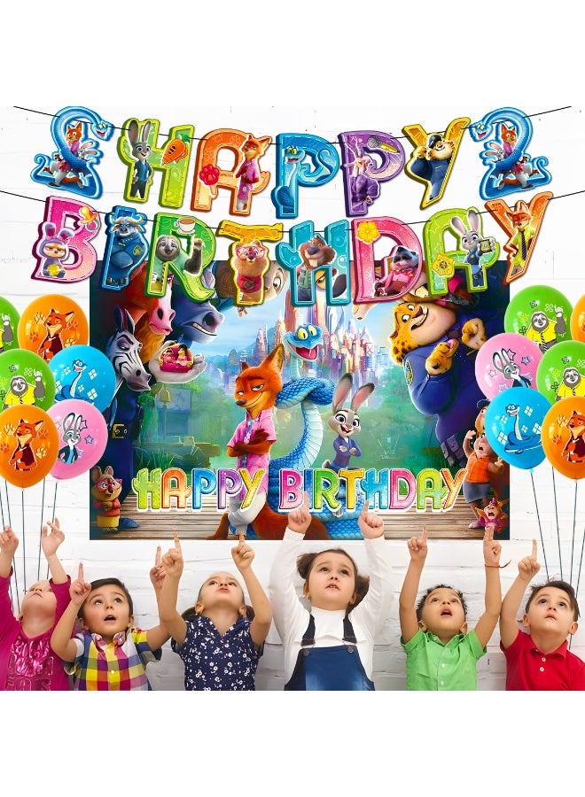 Zootopia Theme Balloon Set with Happy Birthday Banner,Cake Topper,Hanging Spins,Perfect for Graduation Baby Shower Birthday Bachelorette Party Backdrop Decoration,Suitable for Indoor and Outdoor - Image 5