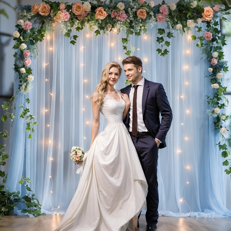 PARTISKY 10x10ft Baby Blue Tulle Backdrop Curtain with Lights String for Parites, Sheer Photo Backdrop Curtain Drapes for Wedding Baby Shower Bridal Shower Birthday Party Photo Shoot Decorations - Image 4