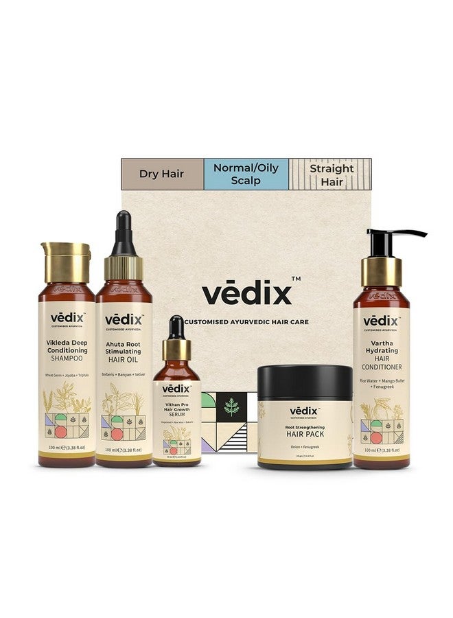 Vedix Ayurvedic Hair Growth Kit | 5 Product Kit | For Dry Hair, Dry Scalp, Straight Hair | Vedix Hair Oil, Shampoo, Serum, Mask, Conditioner Set - Image 1