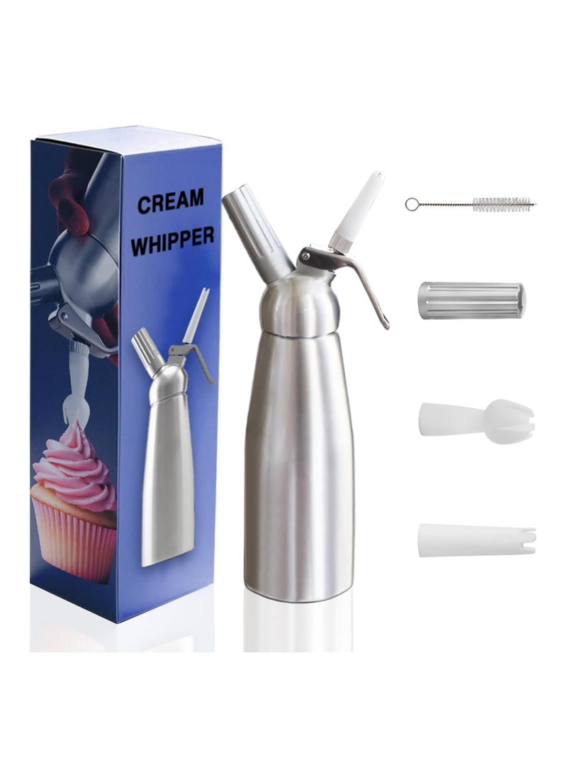 Generic Cream Whipper  500 ml Professional Aluminum Whipped Cream Dispenser with 3 Decorating Nozzles Straight, Tulip, Star  - Image 2