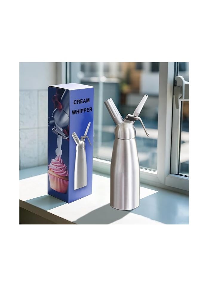 Generic Cream Whipper  500 ml Professional Aluminum Whipped Cream Dispenser with 3 Decorating Nozzles Straight, Tulip, Star  - Image 1