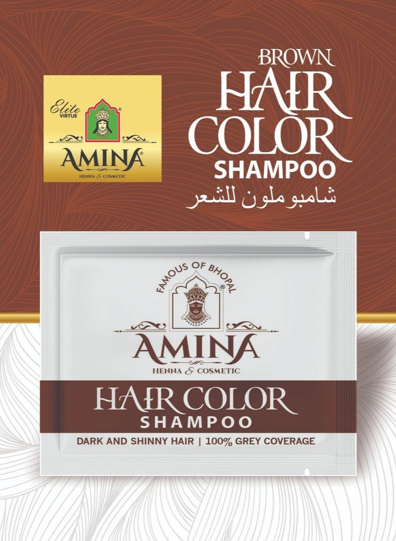 Amina 5 Minute Express Vip Permanent Brown Herbal Hair Colour Shampoo With Heena & Amla for Men and Women 120ml (20ml Pack of 6) Quickest Colours For Your Hair With Gloves Free - Image 2