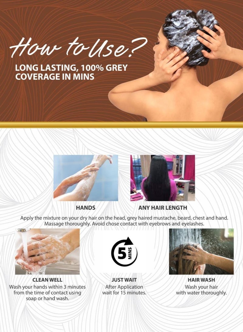 Amina 5 Minute Express Vip Permanent Brown Herbal Hair Colour Shampoo With Heena & Amla for Men and Women 120ml (20ml Pack of 6) Quickest Colours For Your Hair With Gloves Free - Image 4