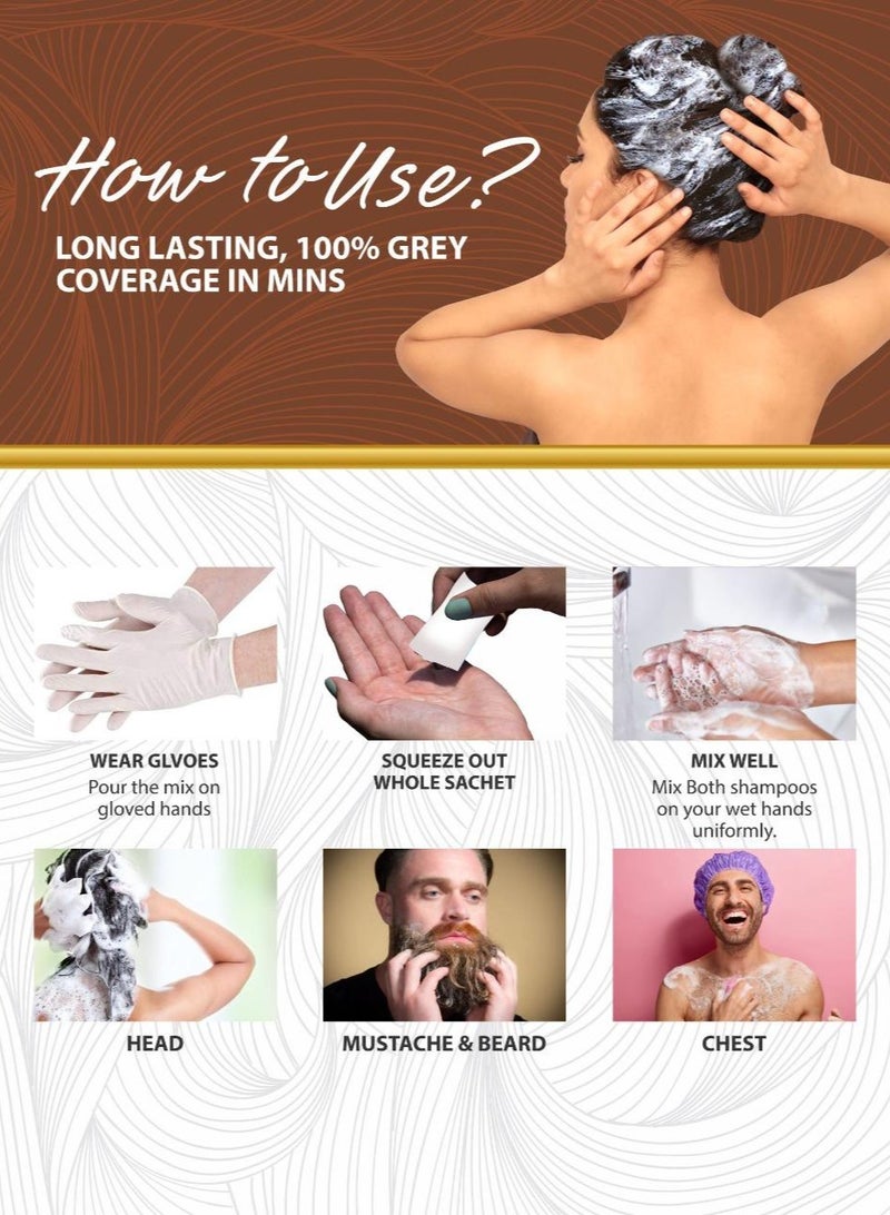 Amina 5 Minute Express Vip Permanent Brown Herbal Hair Colour Shampoo With Heena & Amla for Men and Women 120ml (20ml Pack of 6) Quickest Colours For Your Hair With Gloves Free - Image 3