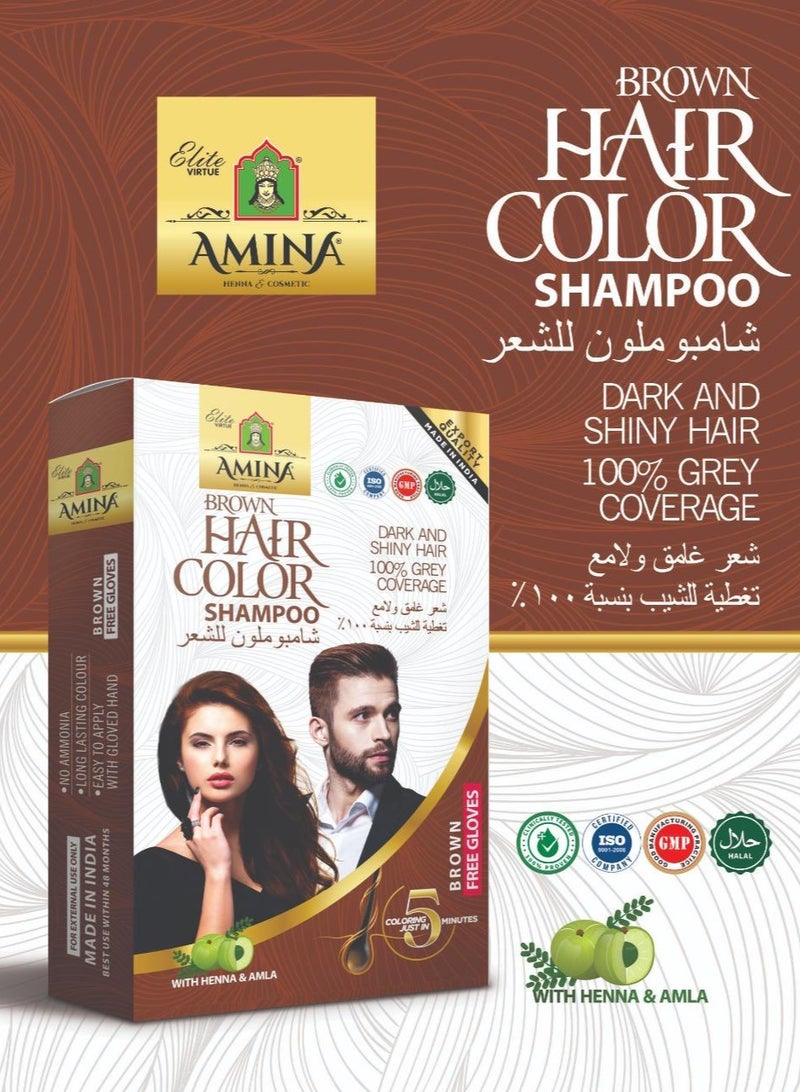 Amina 5 Minute Express Vip Permanent Brown Herbal Hair Colour Shampoo With Heena & Amla for Men and Women 120ml (20ml Pack of 6) Quickest Colours For Your Hair With Gloves Free - Image 5