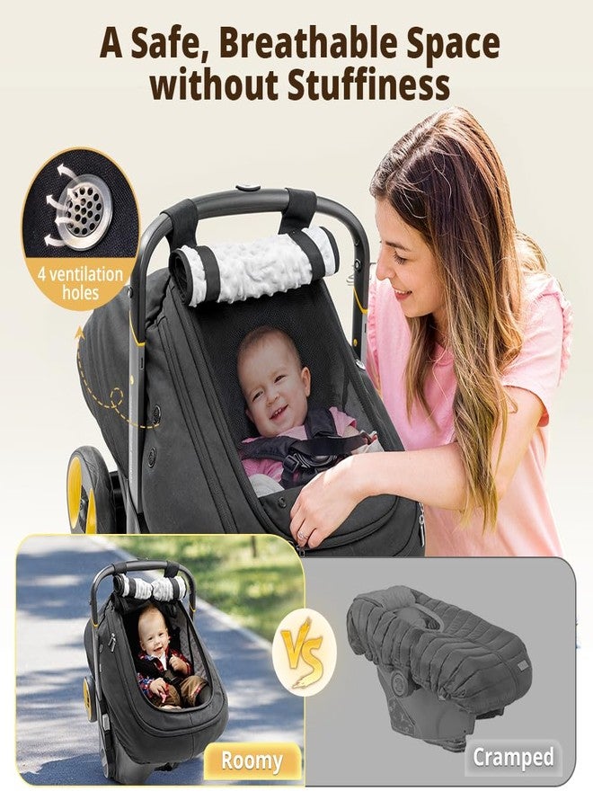 Bioby Waterproof Baby Car Seat Cover, Infant Car Seat Cover for Boy Girl, Roomy Cozy Windproof Sun Protection Baby Carseat Covers Canopy with Breathable Net and Holes, Universal Fitted Black - Image 4