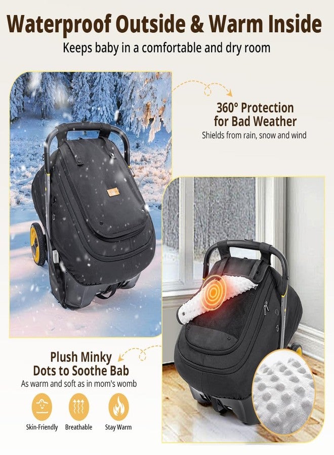 Bioby Waterproof Baby Car Seat Cover, Infant Car Seat Cover for Boy Girl, Roomy Cozy Windproof Sun Protection Baby Carseat Covers Canopy with Breathable Net and Holes, Universal Fitted Black - Image 3