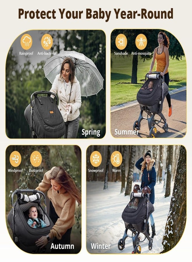 Bioby Waterproof Baby Car Seat Cover, Infant Car Seat Cover for Boy Girl, Roomy Cozy Windproof Sun Protection Baby Carseat Covers Canopy with Breathable Net and Holes, Universal Fitted Black - Image 2