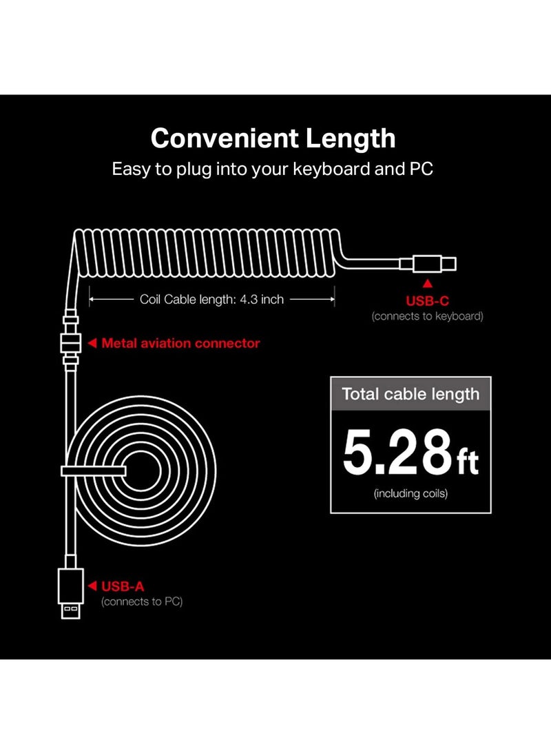 REDRAGON A115B Coiled USB-C Keyboard Cable, Custom Type-C Mechanical Gaming Keyboard Cable, Detachable Aviator Connector Double-Sleeved Cable - 5.28ft  - Image 3