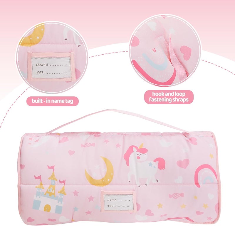 Viviland Toddler Kid Nap Mat for Preschool Girls Pink Princess Slumber Bag Daycare Sleeping Bag with Pillow and Blanket Kindergarten Sleep Mat - Image 4