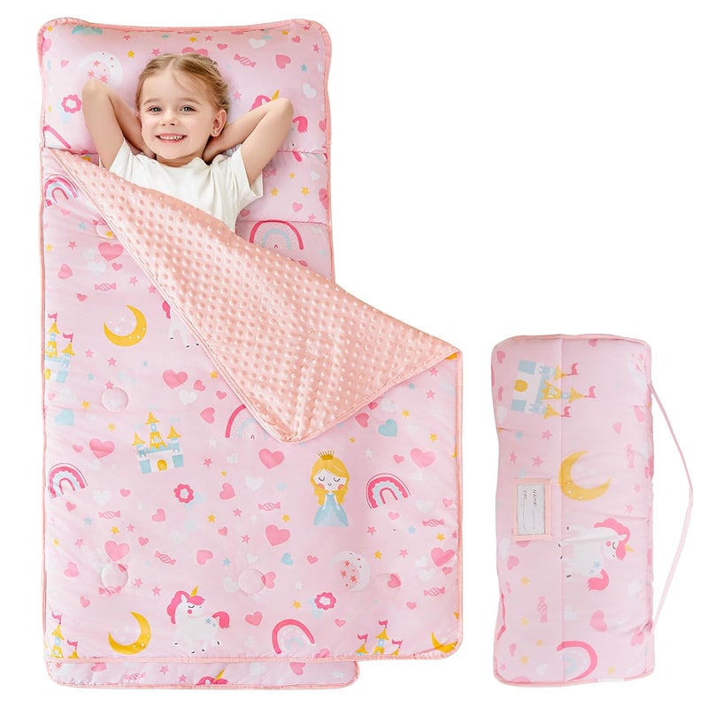 Viviland Toddler Kid Nap Mat for Preschool Girls Pink Princess Slumber Bag Daycare Sleeping Bag with Pillow and Blanket Kindergarten Sleep Mat - Image 1