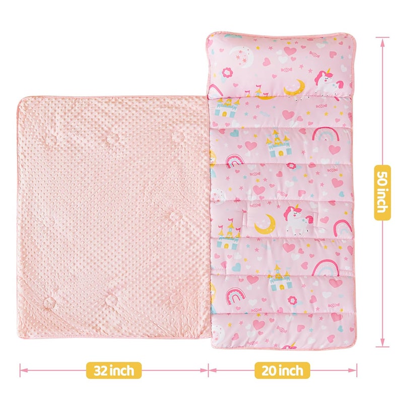 Viviland Toddler Kid Nap Mat for Preschool Girls Pink Princess Slumber Bag Daycare Sleeping Bag with Pillow and Blanket Kindergarten Sleep Mat - Image 2