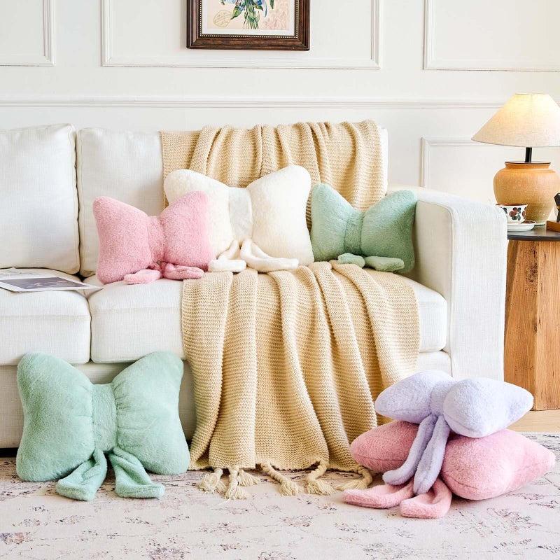 Lfsaaj Bowknot Pillow Sage Green Cute Bow Decorative Throw Pillows 12" Aesthetic Home Decor Bow Cushions Butterfly Knot Plush Pillow for Bedroom Couch - Image 5