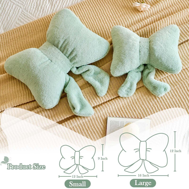 Lfsaaj Bowknot Pillow Sage Green Cute Bow Decorative Throw Pillows 12" Aesthetic Home Decor Bow Cushions Butterfly Knot Plush Pillow for Bedroom Couch - Image 2