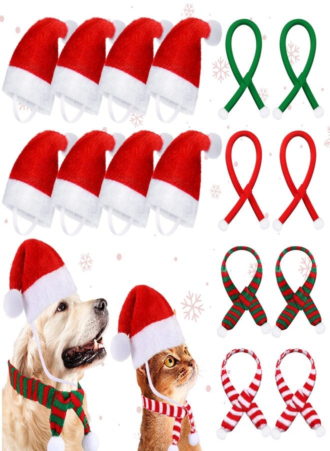 LEIFIDE Christmas Dog Santa Hat and Scarf Set - Adjustable Pet Hat With Chin Strap and 8 Mini Animal Scarves for Xmas Puppy Costume Holiday Party - Pet Supply for Dogs and Cats - Image 1