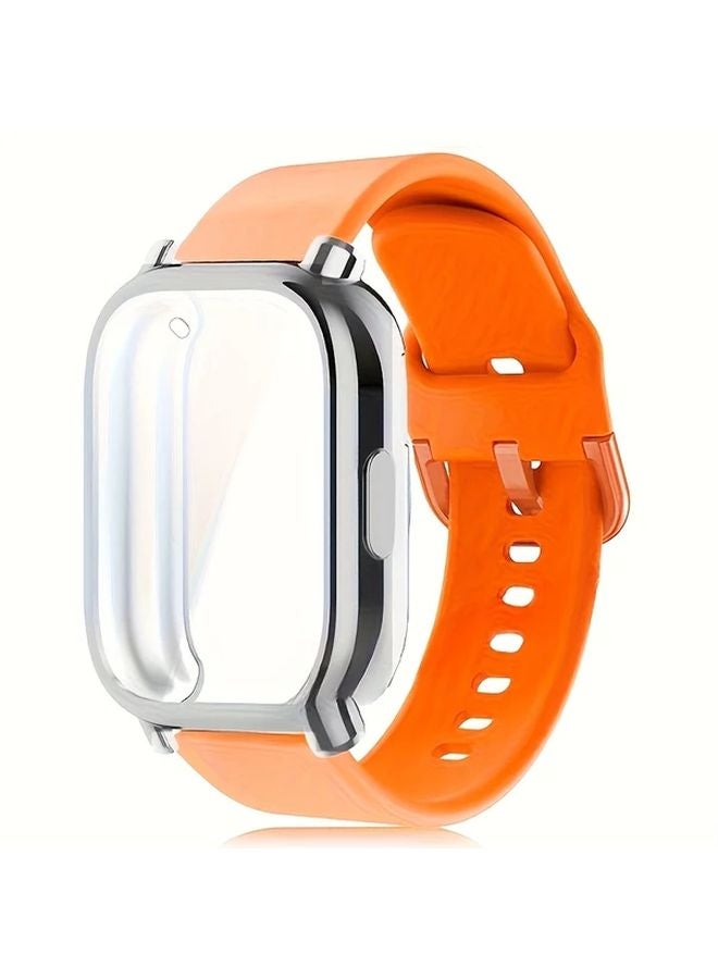 سوار السيليكون البرتقالي مع علبة لساعة شاومي ريدمي واتش 5 أكتيف، غطاء شاشة كامل بقشرة TPU ناعمة - Image 1