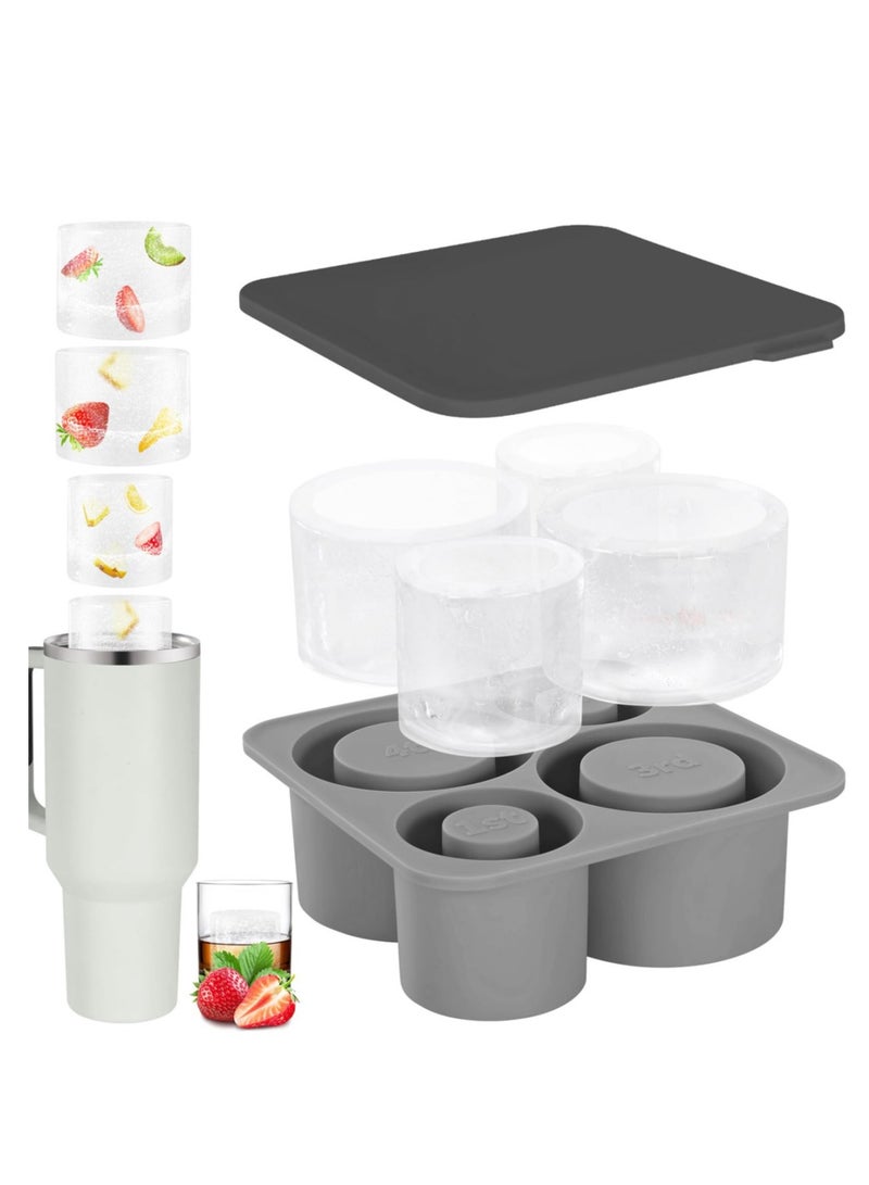 Ice Cube Tray for Stanley Cup, Silicone Ice Cube Molds for Stanley 20oz 30oz 40oz Tumbler Cup, Ice Cube Trays with Lids for Drinks & Coffee - Grey  - Image 1