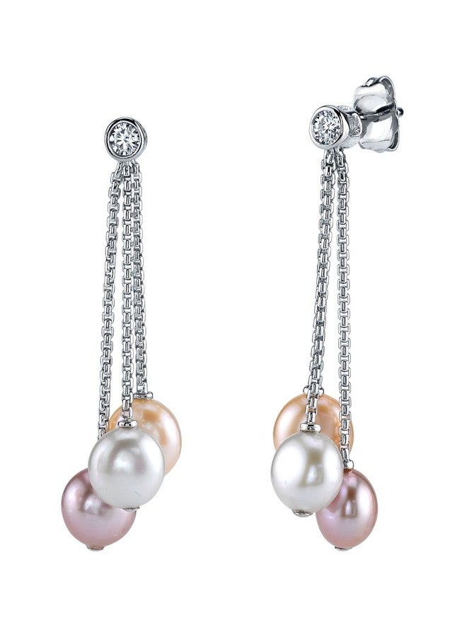 THE PEARL SOURCE 7-8mm Genuine Multicolor Freshwater Cultured Pearl & Cubic Zirconia Elaine Earrings for Women - Image 1