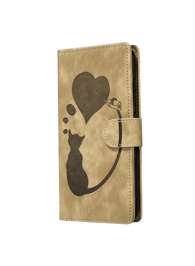S-TOP Case For Samsung Galaxy S23 Ultra 5G Pen Heart Cat Embossed Leather Phone Case - Image 3