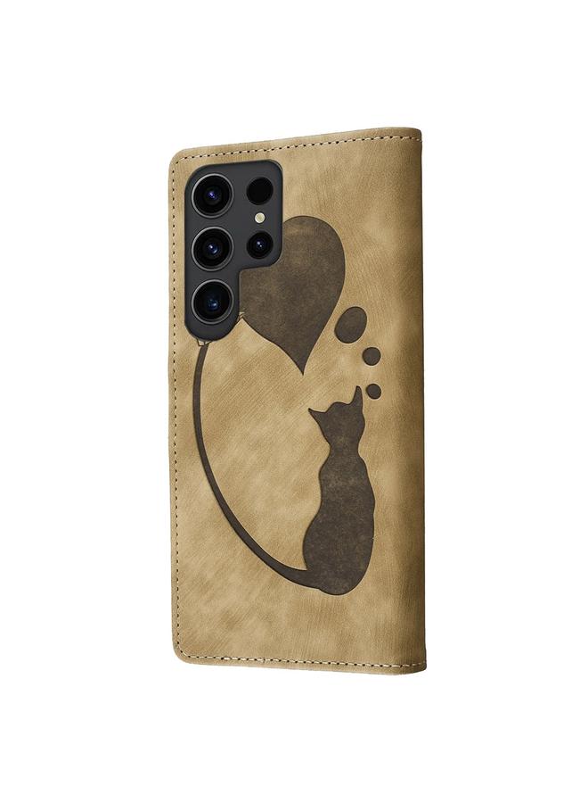 S-TOP Case For Samsung Galaxy S23 Ultra 5G Pen Heart Cat Embossed Leather Phone Case - Image 4