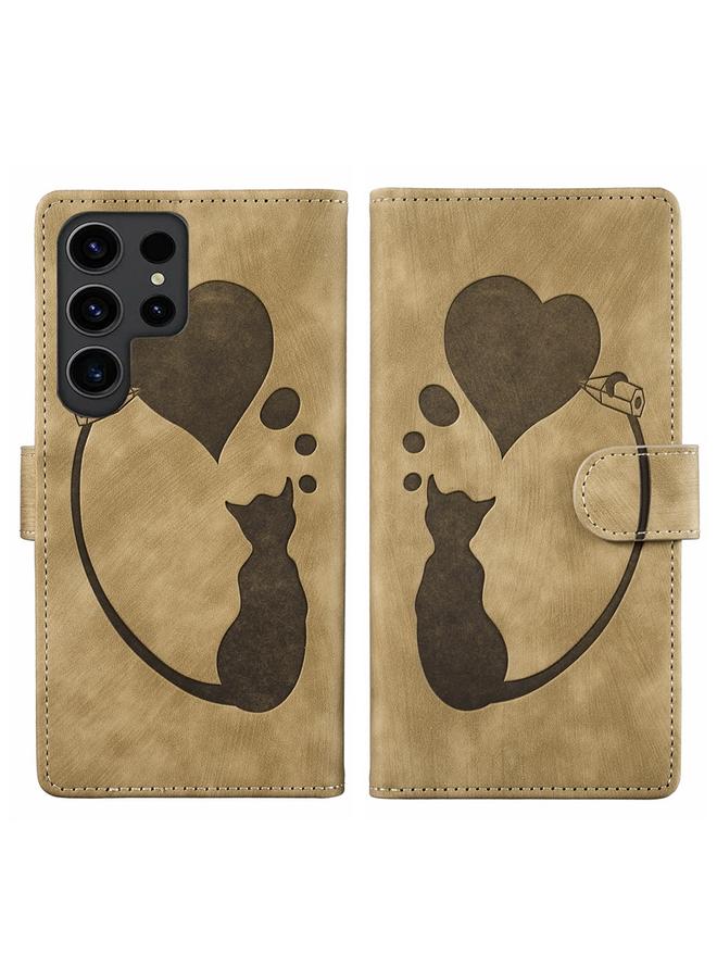 S-TOP Case For Samsung Galaxy S23 Ultra 5G Pen Heart Cat Embossed Leather Phone Case - Image 1