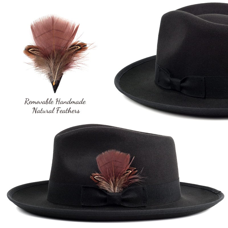 FADACHY Fedora Hats for Men & Women Wide Brim Felt Hat Trilby Panama Dress Hats Black Fedora, L-XL - Image 2