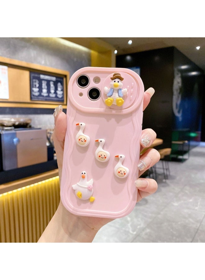 NIBEMINENT Push Pull Window Diy Duck Protective TPU Case Cover For iPhone 14, Pink