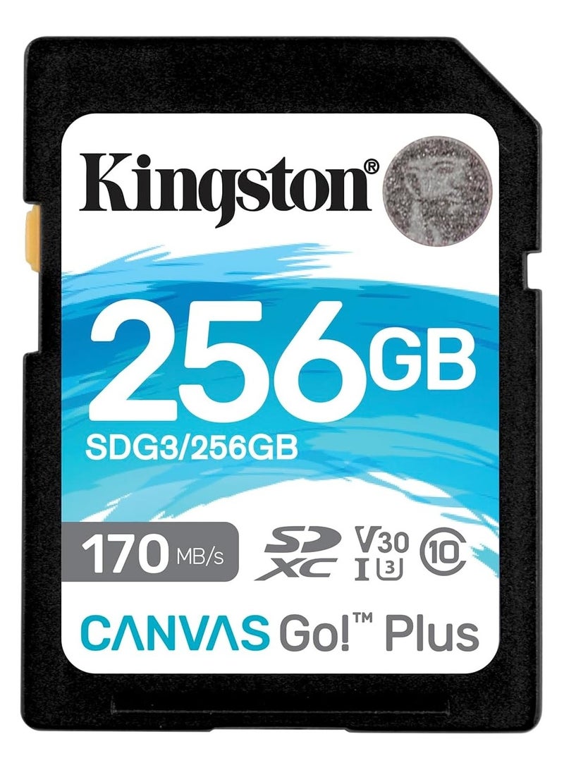 كينغستون بطاقة ذاكرة Kingston Canvas Go! Plus SDXC بسعة 256 جيجابايت – فئة 10، UHS-I U3، سرعة قراءة تصل حتى 170 ميجابايت/ثانية - Image 1