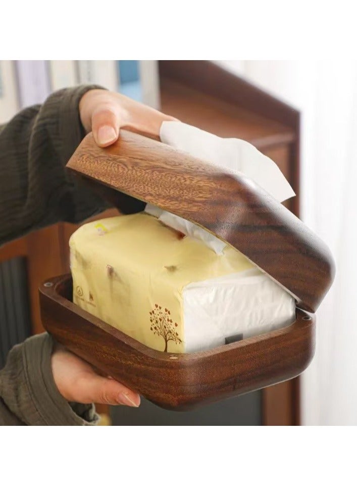 غطاء صندوق مناديل خشبية ، حامل منديل زخرفي ، بني - Image 4