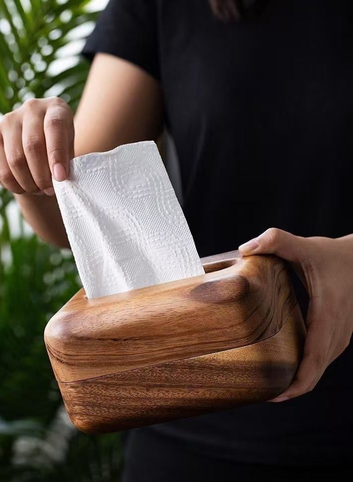 Raw Wood Tissue Box Cover (18×13×9cm) ,  Fits 17×12×8cm Small Square Tissue Packs | Decorative Facial Tissue Box Organizer - Image 5
