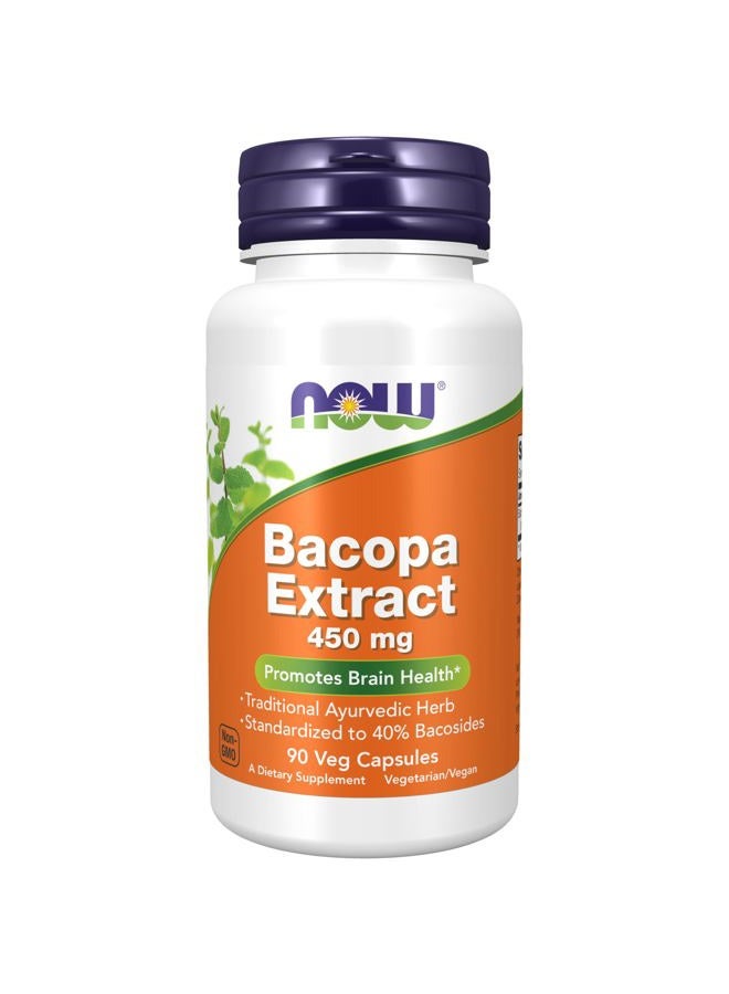 now Supplements, Bacopa Extract (Bacopa monnieri) 450 mg, Promotes Brain Health*, 90 Veg Capsules - Image 1