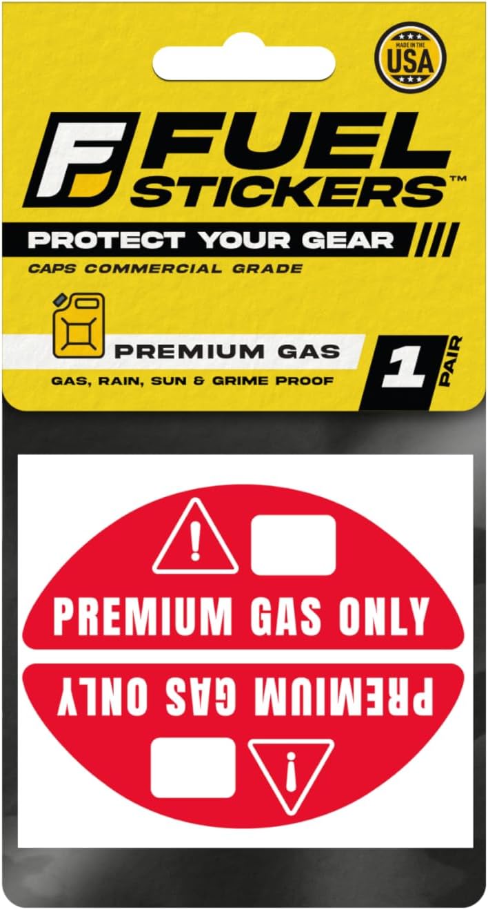 Fuel Stickers Premium Gas Only Sticker - 93, 91 Octane Sticker for Fuel Caps on Sports and Race Cars, Import and Domestic Vehicles - Weather Proof, Extreme Stick, Premium Only by Fuel Stickers - USA Made (1 Pair) - Image 1