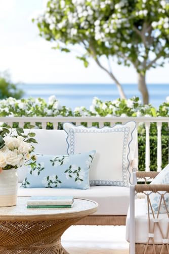 Hofdeco Premium Coastal Patio Indoor Outdoor Lumbar Pillow Cover Only 12x20 Water Repellent for Backyard Couch Baby Blue Print Hydrangea Flower - Image 3