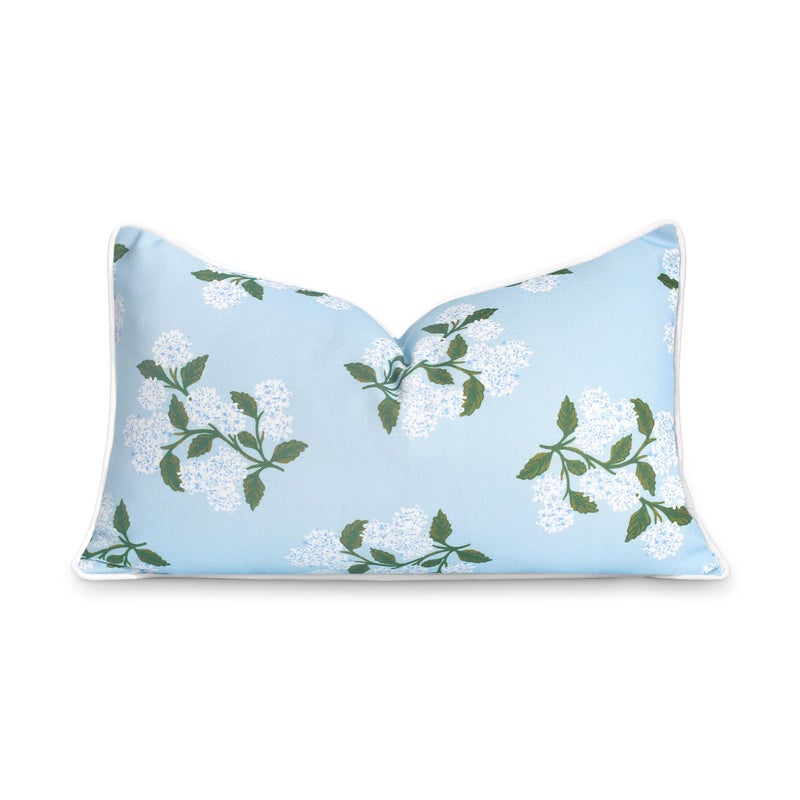 Hofdeco Premium Coastal Patio Indoor Outdoor Lumbar Pillow Cover Only 12x20 Water Repellent for Backyard Couch Baby Blue Print Hydrangea Flower - Image 2