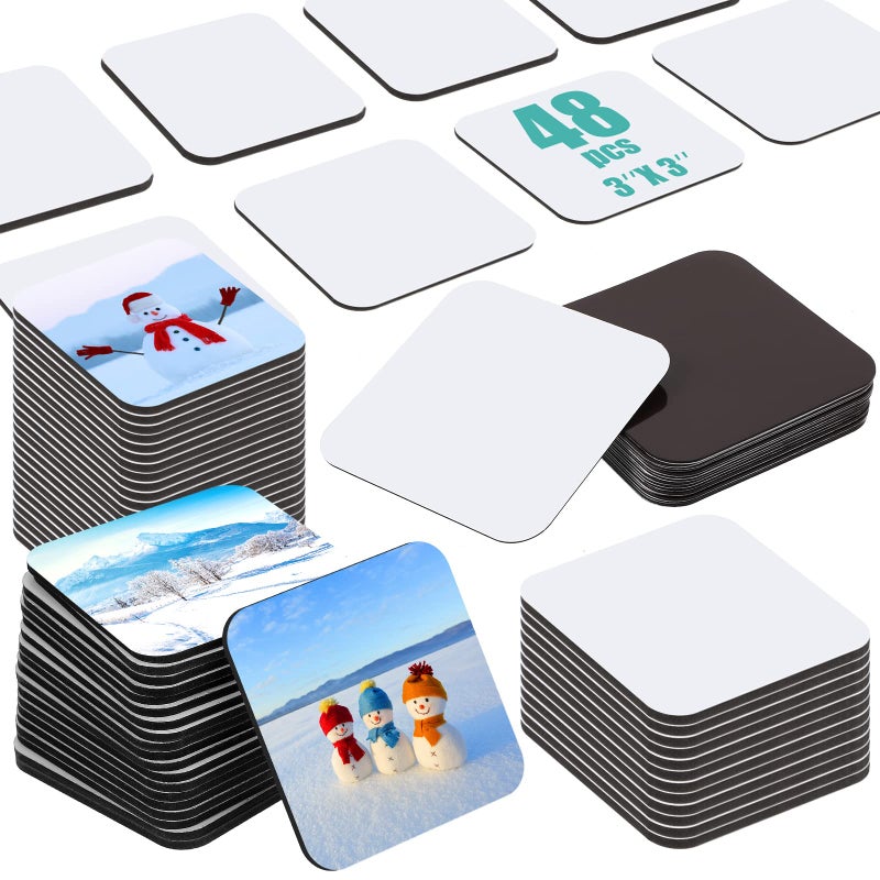 Flutesan 3 x 3 Inch Sublimation Blank Refrigerator Magnets Sublimation Square Fridge Magnets Magnet Blanks MDF DIY Decorative for Car Home Office Kitchen Wall48 Set 