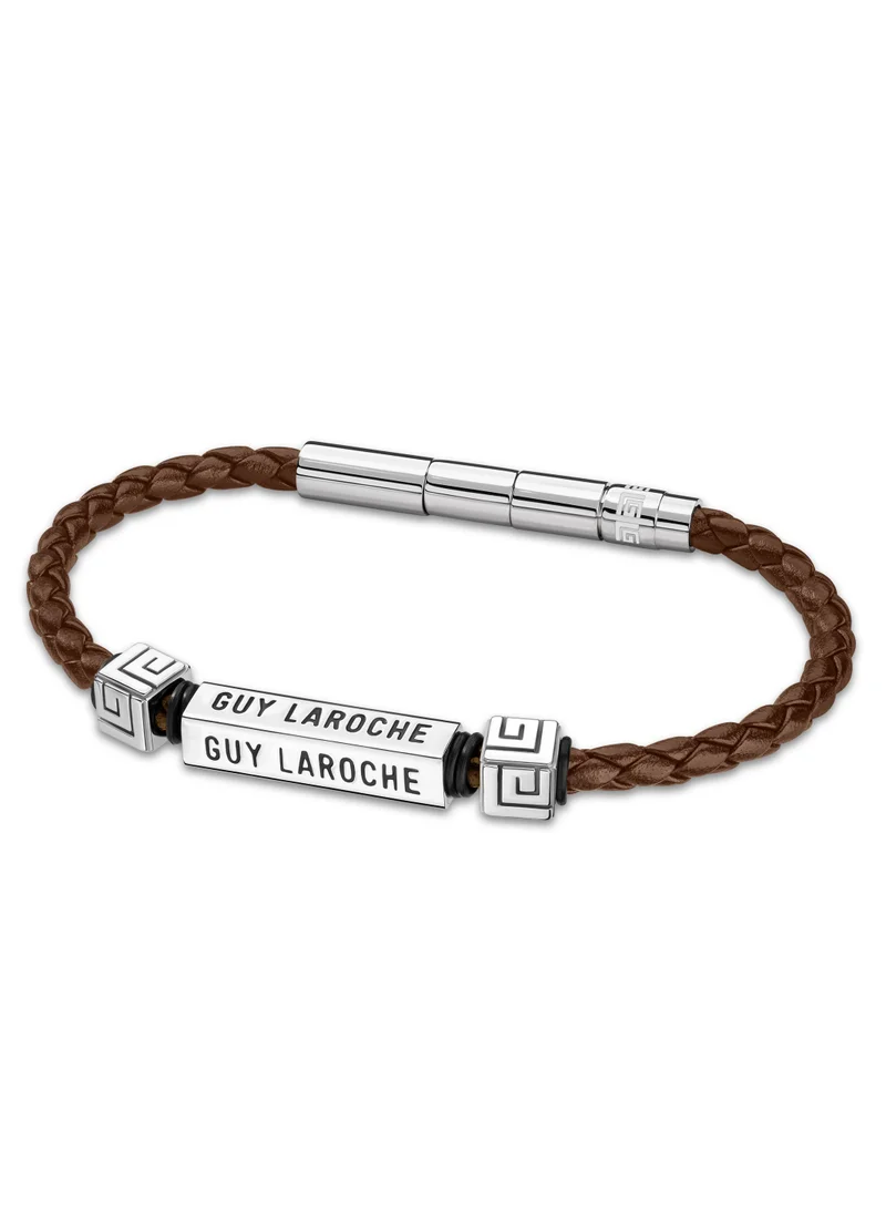 غاي لاروش Jean Brown Leather And Stainless Steel Bracelet