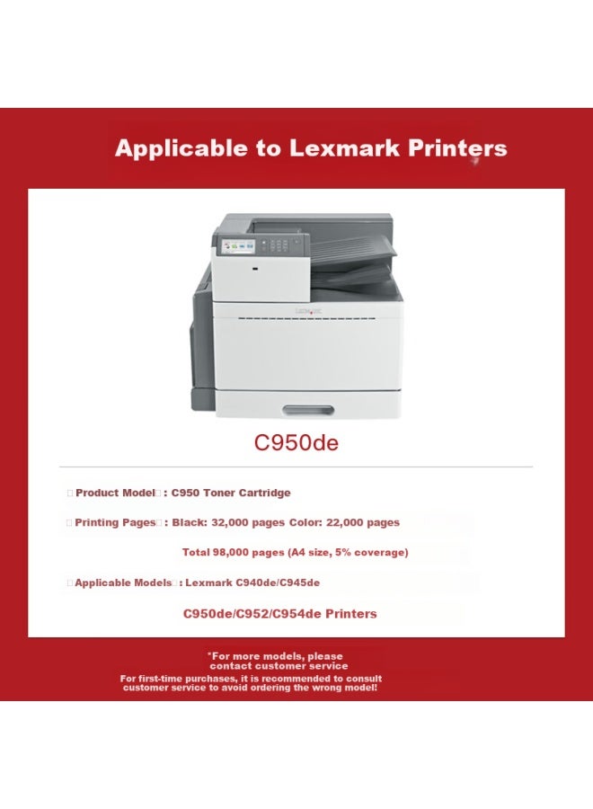 Befon Compatible Lexmark C950/c952/c954 Toner Cartridge, Black Lexmark C940de/945/de950de/c952/c954de Printer Drum Toner Cartridge Ink Cartridge - Image 1