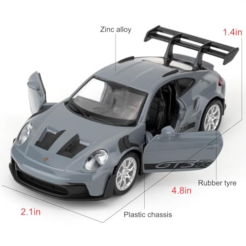 RMZ City 1:36 Scale Porsche 911 GT3 RS Car Model, Diecast Pull Back Vehicles, Model Toy Cars, Doors Open, Collection Kids Toy for Aged 3 and up, Gift Gray - Image 2