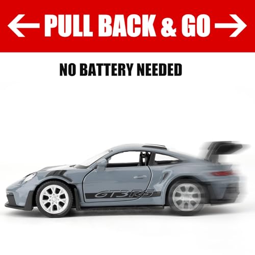 RMZ City 1:36 Scale Porsche 911 GT3 RS Car Model, Diecast Pull Back Vehicles, Model Toy Cars, Doors Open, Collection Kids Toy for Aged 3 and up, Gift Gray - Image 3