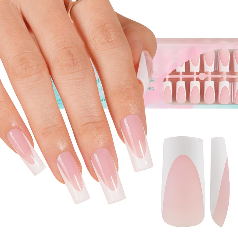 Misssix Deep French Gel Nail Tips 150Pcs French Tip Press on Nails Long Square Pink No Need to File 3 in 1 Tips Prelasting Fake Nails for Nail Art DIY 15 Sizes