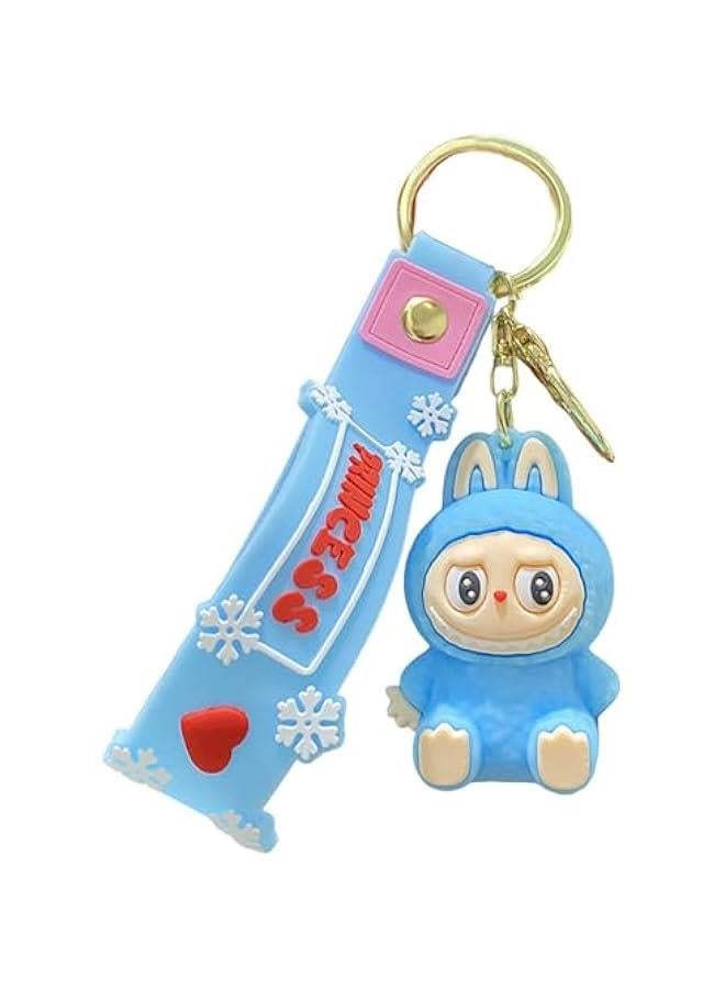 Arabest Labubu Keychain, Cute Labubu Doll Wristlet Accessories Kawaii Monster Key Chain Bag Charm Gift for Women, Blue, S - Image 1